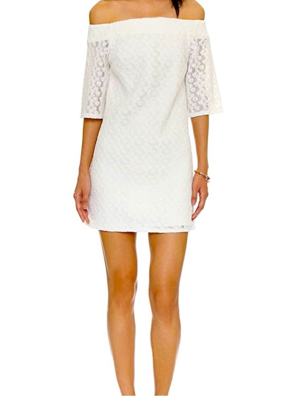Early 2000s Tibi Off-Shoulder White Lace Mini Dress